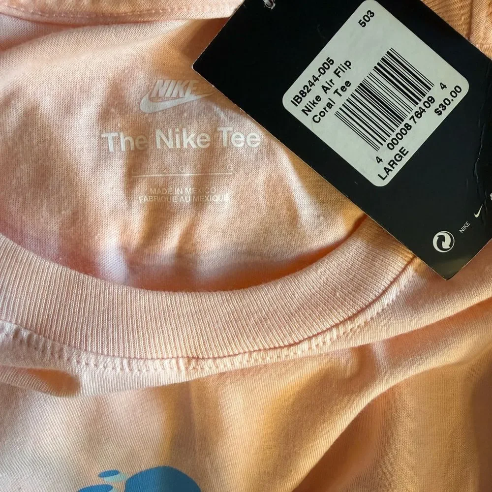 NWT Nike Men's Light Pink 100% Cotton Tee w Blue Graphic Logo Front & Back- L